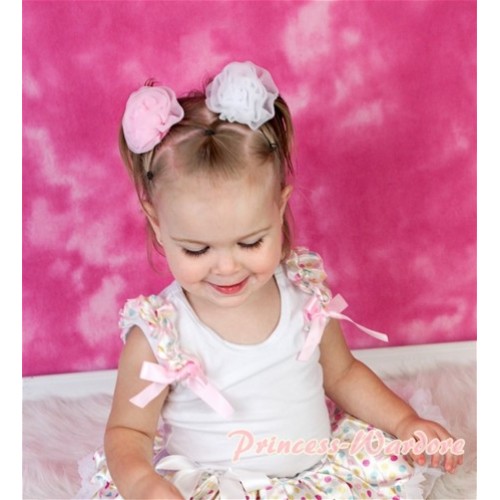 White Baby Pettitop & White Rainbow Dot Ruffles & Light Pink Bow NT112 